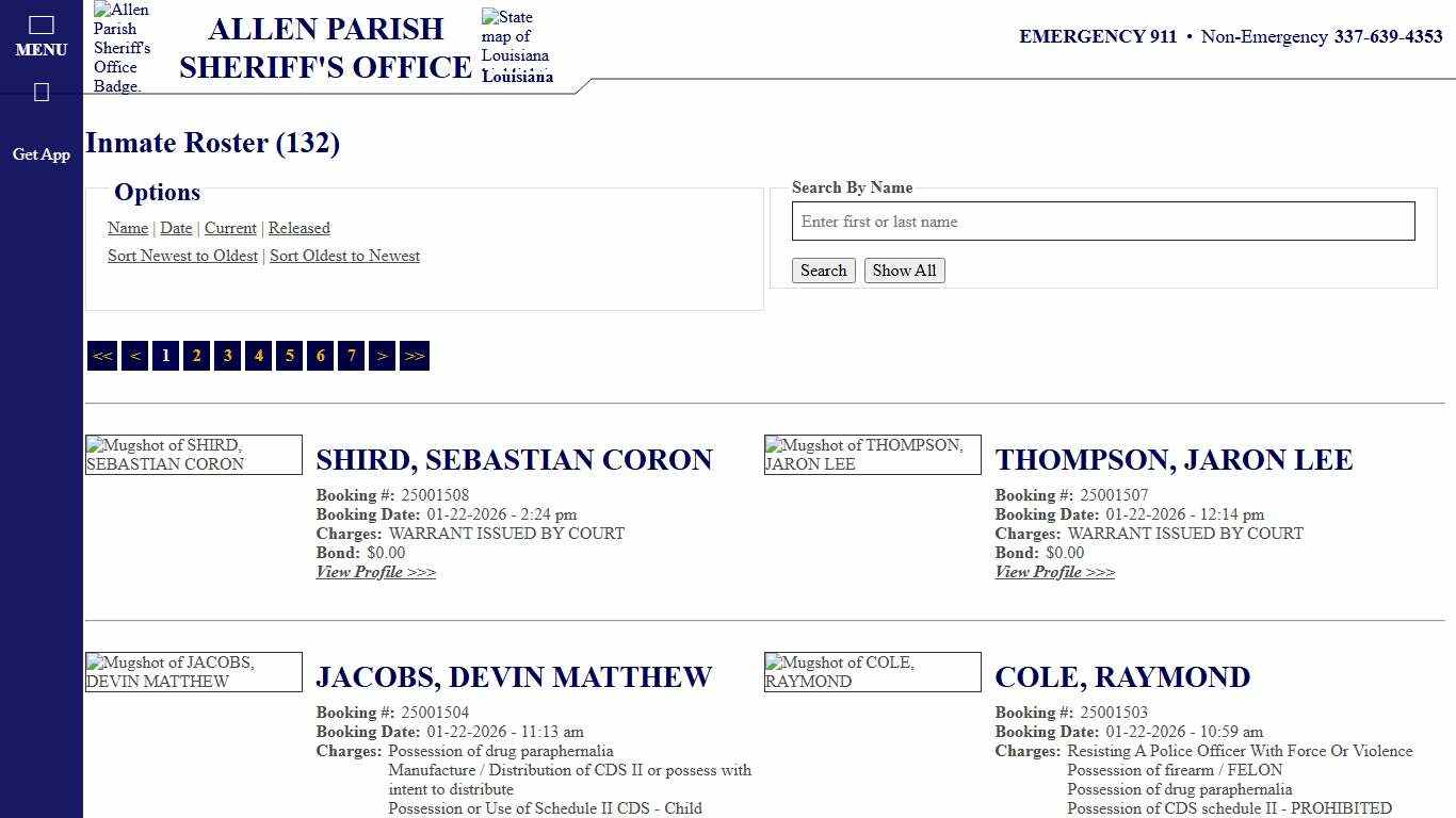 Inmate Roster - Current Inmates Booking Date Descending - Allen Parish Sheriff's Office