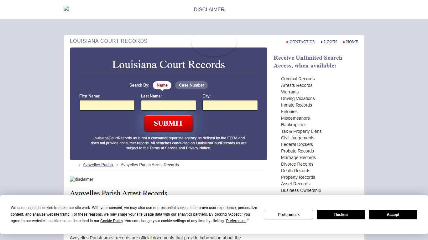 Avoyelles Parish Arrest Records LouisianaCourtRecords.us