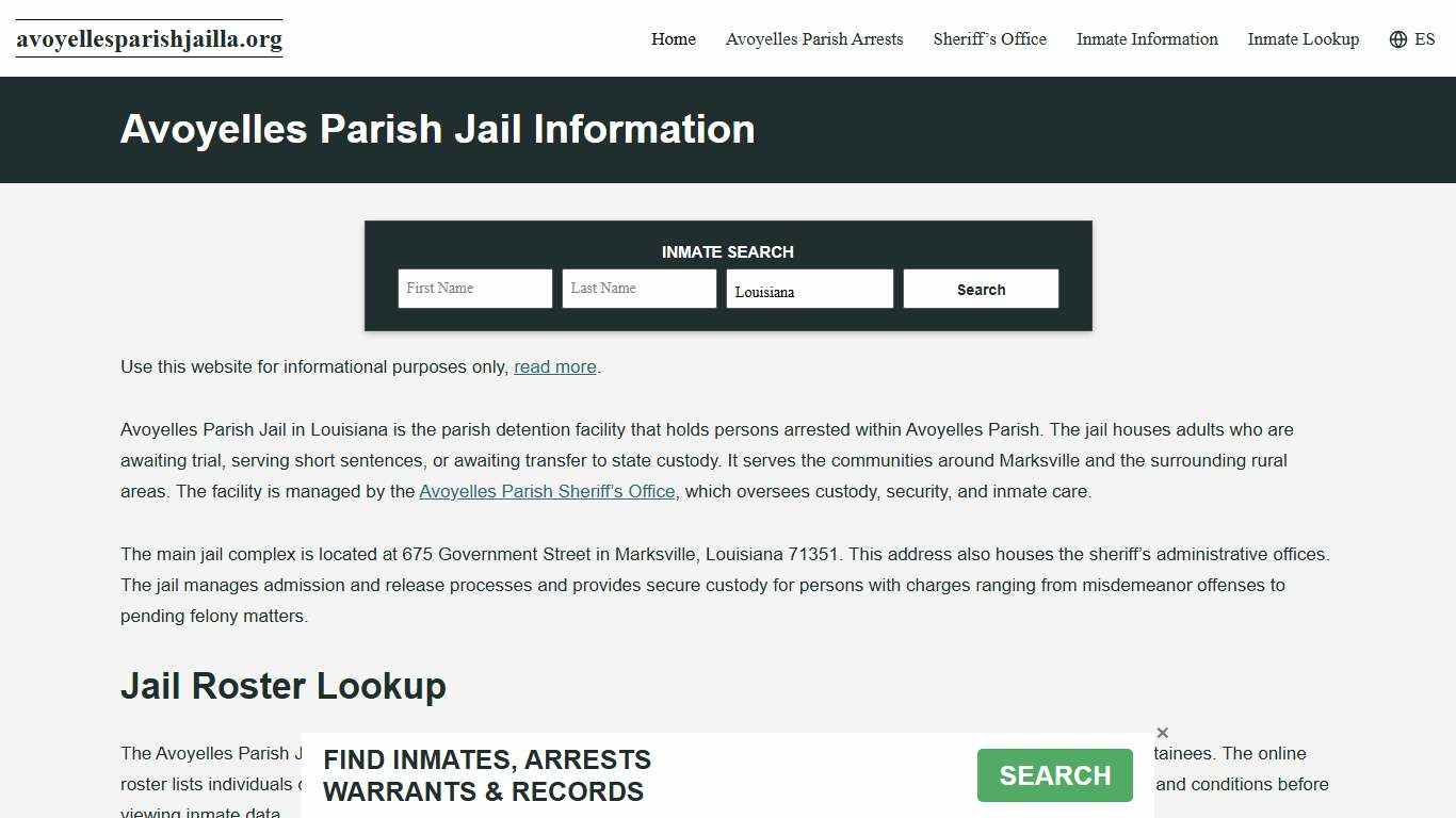 Avoyelles Parish, LA Jail Roster, Inmate Info